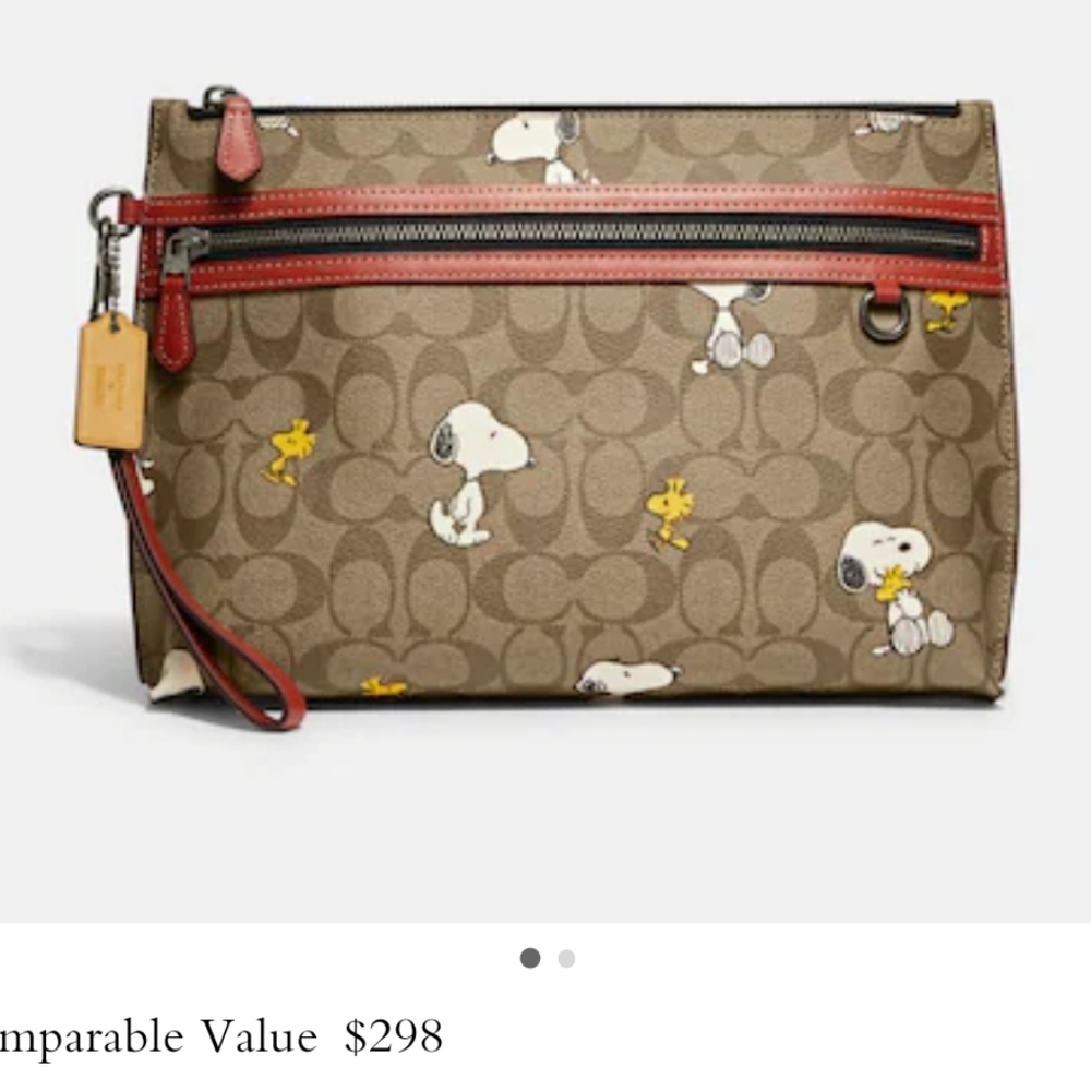 Coach X Peanuts Carry All Pouch In Signature Canvas With Snoopy Woodstock